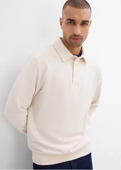 bonprix Modisches Sweat-Polo aus Bio-Baumwolle - beige - Herren Kauf eins, bekomm eins gratis