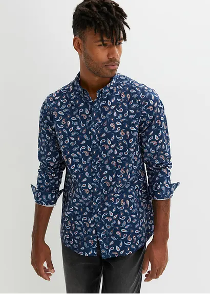 bonprix Bequem weit geschnittenes Langarmhemd mit Button-Down-Kragen in modischem Paisley-Muster Sonderangebote