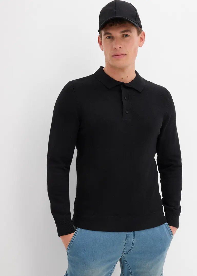 bonprix Pflegeleichtes Poloshirt in Feinstrick - schwarz Wochenangebot