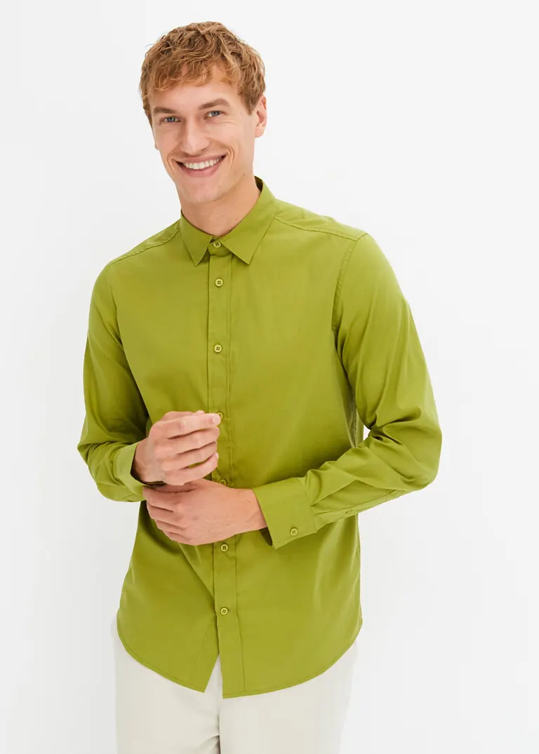 bonprix Herren Langarmhemd mit Stretch und leicht abgerundetem Saum Sonderangebot der Fabrik