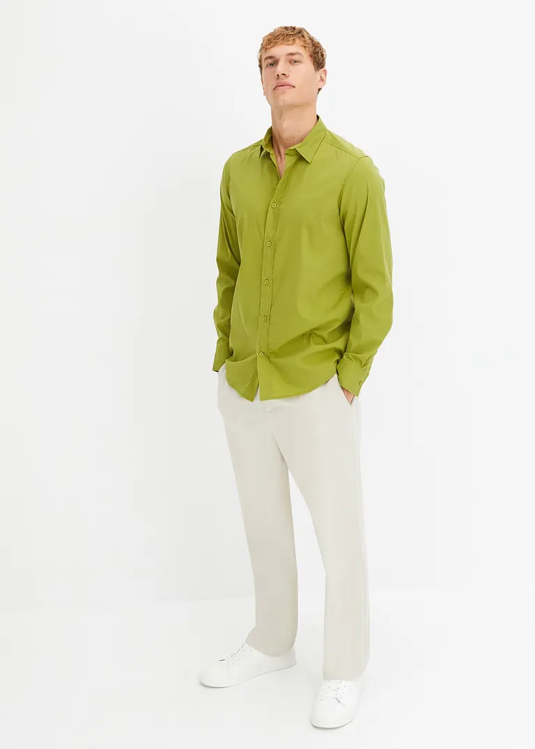 bonprix Herren Langarmhemd mit Stretch und leicht abgerundetem Saum Sonderangebot der Fabrik