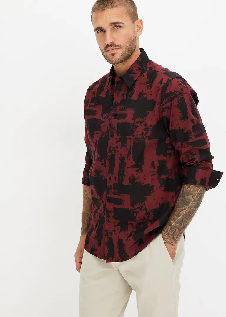 bonprix Modisch kariertes Langarmhemd - rot - Herren Discount Store für neue Produkte