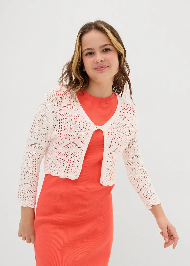 bonprix Verspielter Strickbolero mit 3/4 Ärmeln für Mädchen - weiß Kostenloser Versand international