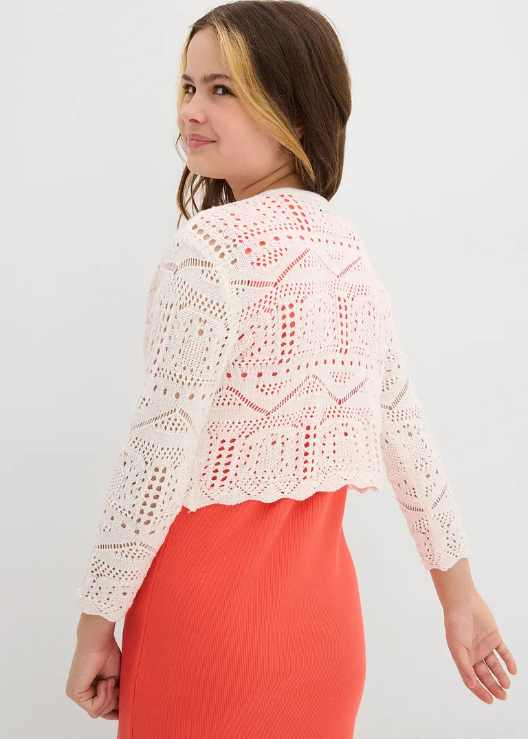 bonprix Verspielter Strickbolero mit 3/4 Ärmeln für Mädchen - weiß Kostenloser Versand international