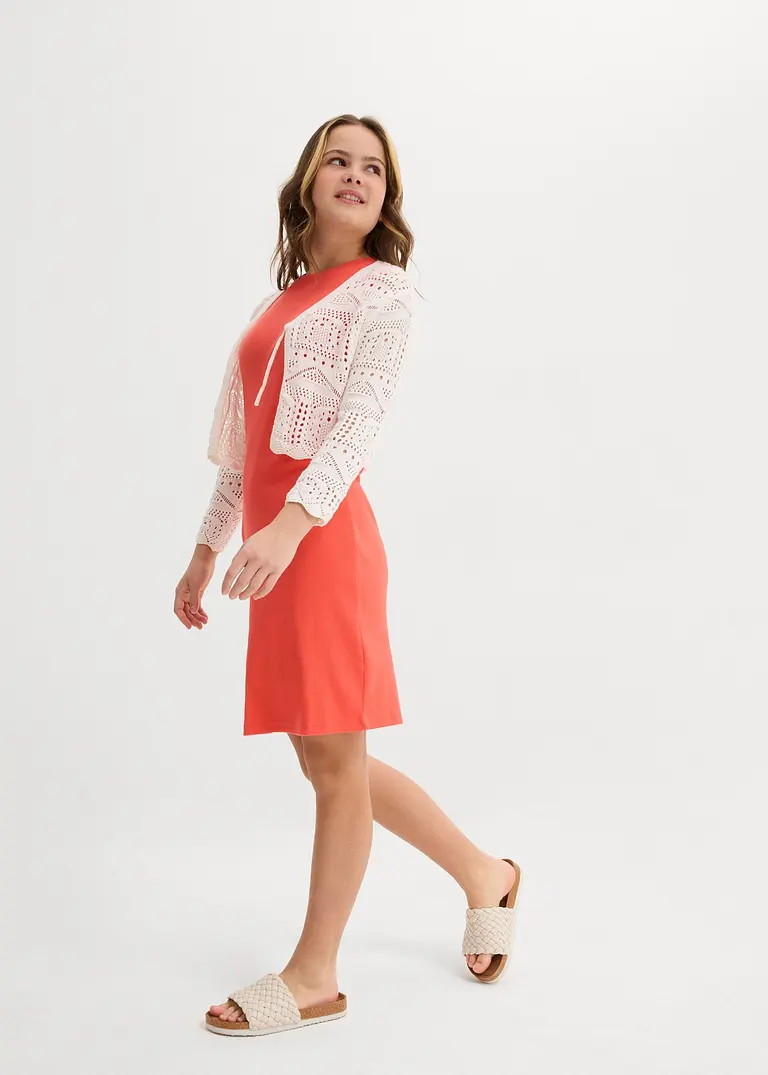 bonprix Verspielter Strickbolero mit 3/4 Ärmeln für Mädchen - weiß Kostenloser Versand international