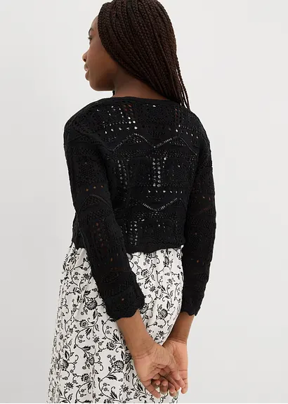 bonprix Verspielter Strickbolero mit 3/4 Ärmeln für Mädchen - schwarz Fabrikladen