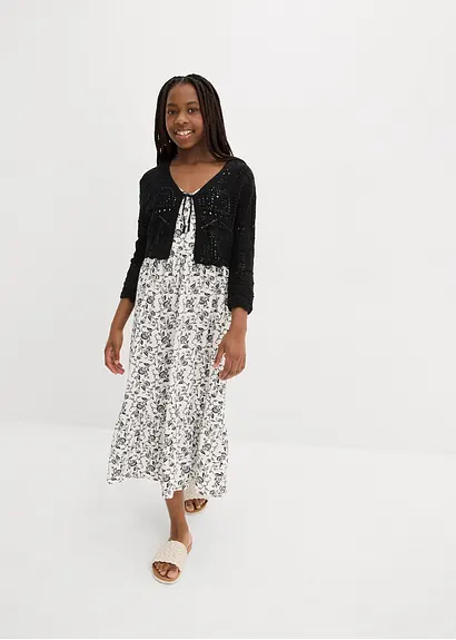 bonprix Verspielter Strickbolero mit 3/4 Ärmeln für Mädchen - schwarz Fabrikladen