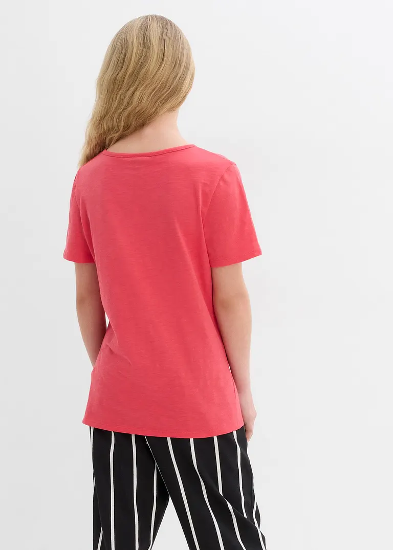 bonprix Schlichts Mädchen T-Shirt mit dekorativer Knopfleiste - pink Begrenzt auf 3 Tage