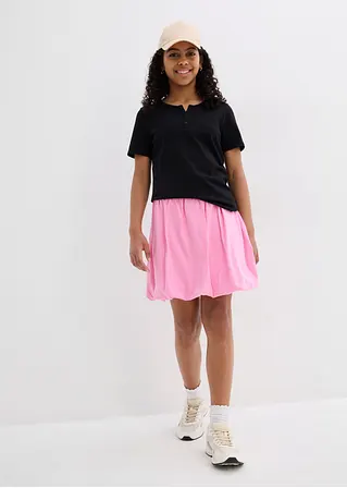 bonprix Schlichts Mädchen T-Shirt mit dekorativer Knopfleiste - schwarz Speichern exportieren