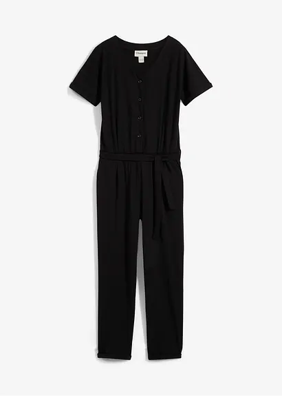 bonprix Mädchen Jumpsuit mit dekorativen Knöpfen - schwarz Im Verkauf