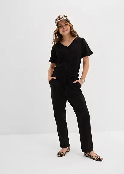 bonprix Mädchen Jumpsuit mit dekorativen Knöpfen - schwarz Im Verkauf