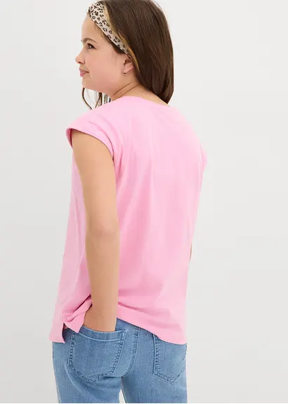 bonprix Schlichtes Mädchen Shirt mit kurzen Ärmeln - rosa 50% Rabatt für begrenzte Zeit