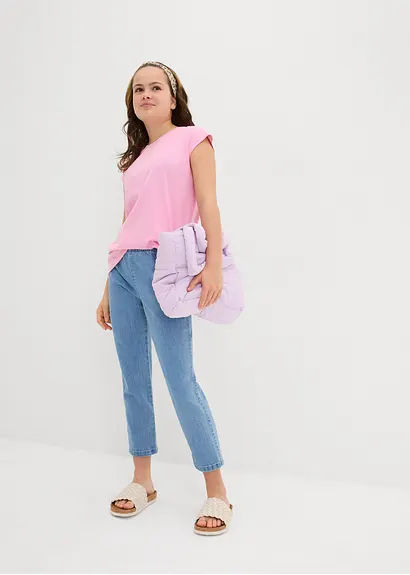 bonprix Schlichtes Mädchen Shirt mit kurzen Ärmeln - rosa 50% Rabatt für begrenzte Zeit