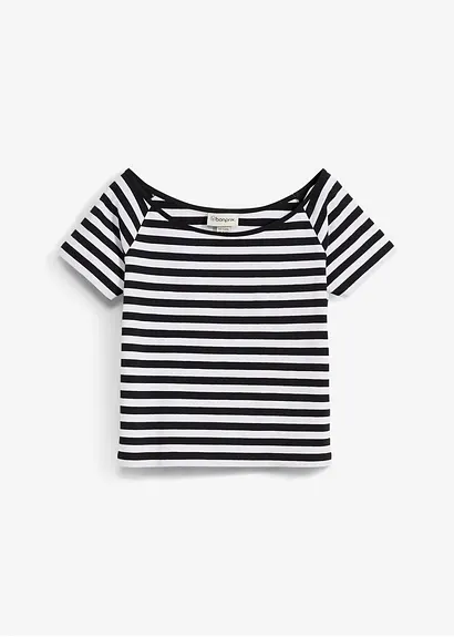 bonprix Schönes Mädchen Shirt mit breitem Rundhals Ausschnitt - schwarz