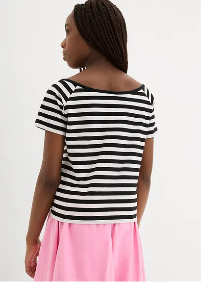 bonprix Schönes Mädchen Shirt mit breitem Rundhals Ausschnitt - schwarz 2025