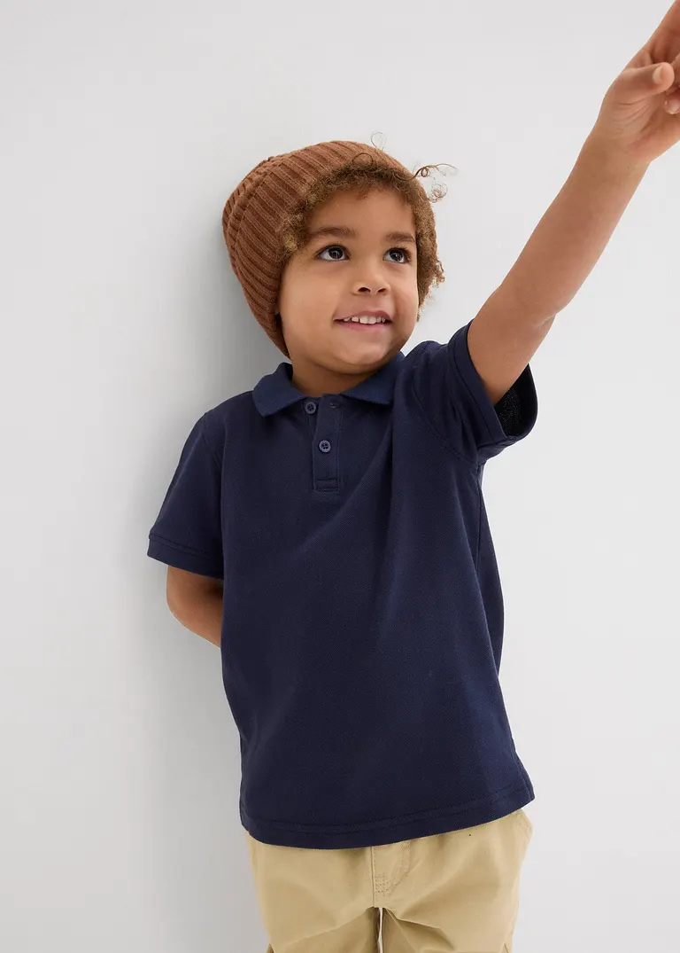 bonprix Schönes Basic Poloshirt für Jungen mit Seitenschlitzen - blau Angebote
