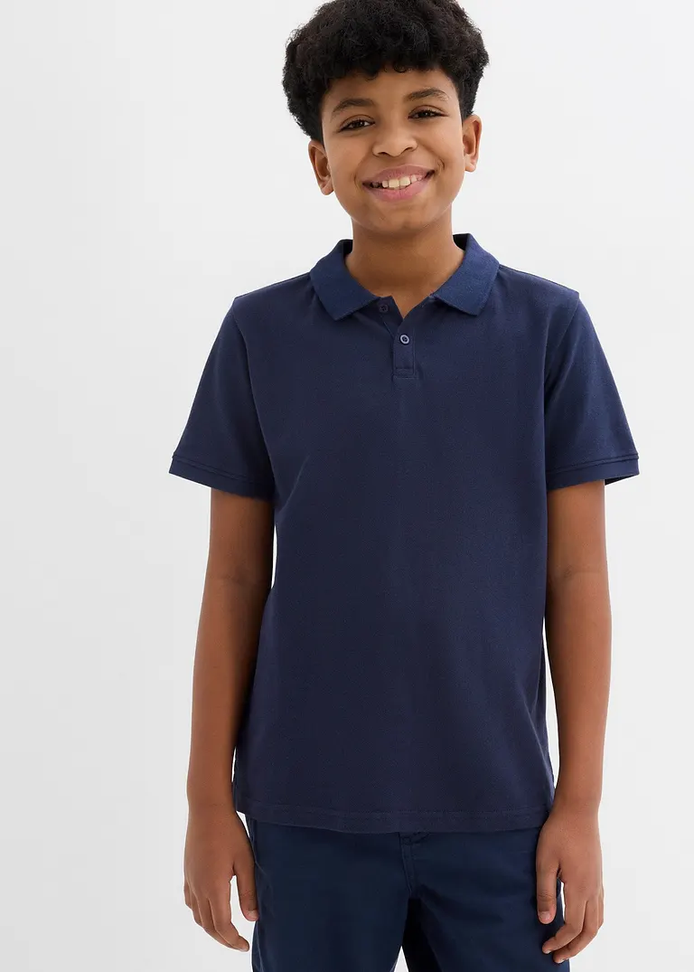 bonprix Schönes Basic Poloshirt für Jungen mit Seitenschlitzen - blau Hotsell