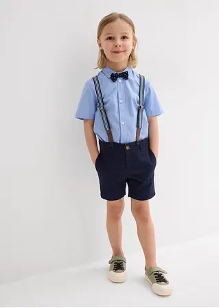 bonprix Cooles Set für Jungen bestehend aus einem Kurzarmhemd einer Chino-Bermuda verstellbaren Hosenträgern und einer gepunkteten Fliege Blitzverkäufe