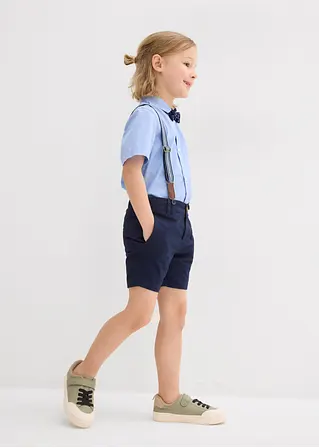 bonprix Cooles Set für Jungen bestehend aus einem Kurzarmhemd einer Chino-Bermuda verstellbaren Hosenträgern und einer gepunkteten Fliege Blitzverkäufe