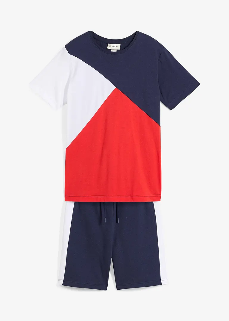 bonprix Cooles Jungen Set bestehend aus T-Shirt und Bermuda in Colorblocking-Optik Limitierter Zeitrabatt