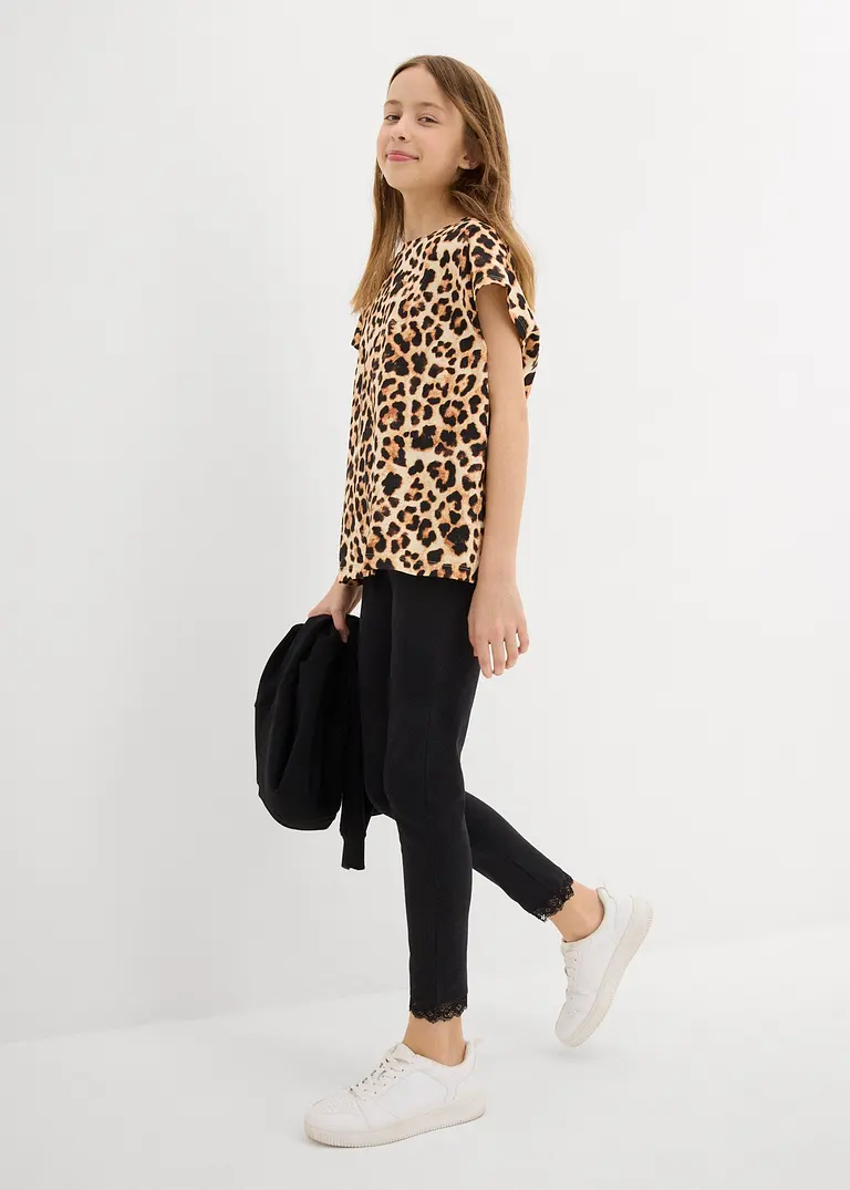 bonprix Mädchen Leggings im Bio-Baumwoll-Mix mit dekorativer Spitze Flash Sale
