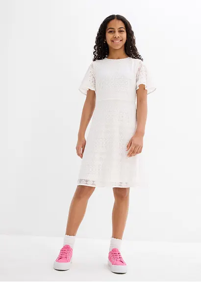 bonprix Süßes Mädchenkleid mit dekorativer Spitze - weiß Begrenztes Angebot