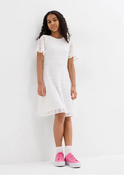 bonprix Süßes Mädchenkleid mit dekorativer Spitze - weiß Begrenztes Angebot