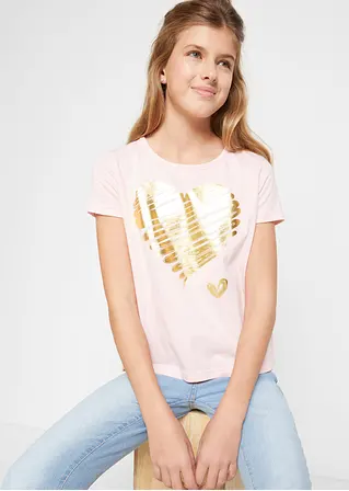 bonprix Tolles Mädchen T-Shirt mit Print - hellgrau meliert + puderrosa Muttertagsangebot
