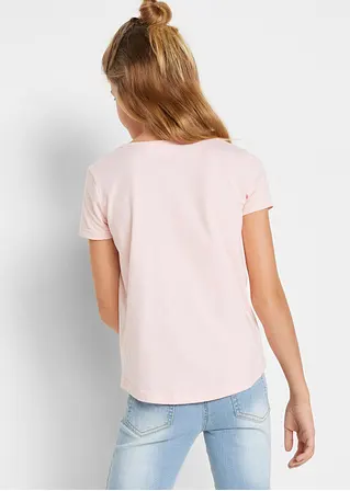 bonprix Tolles Mädchen T-Shirt mit Print - hellgrau meliert + puderrosa Muttertagsangebot
