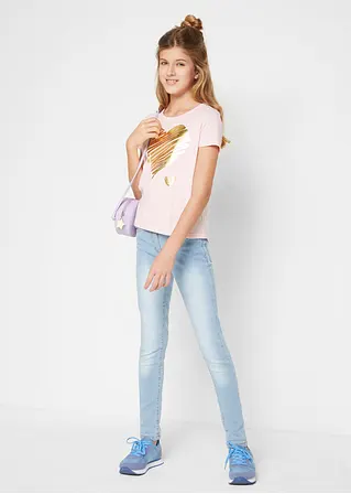 bonprix Tolles Mädchen T-Shirt mit Print - hellgrau meliert + puderrosa Muttertagsangebot