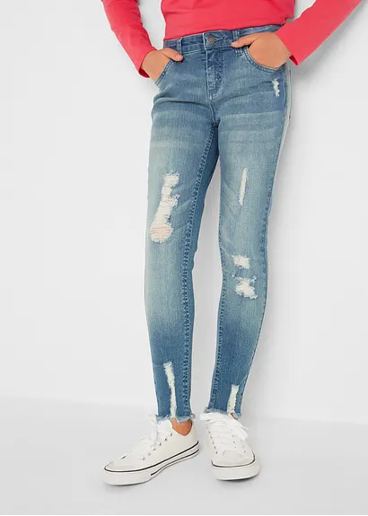 bonprix Mädchen Skinny-Jeans mit Used Effekt - blau - Kinder Vatertagsangebot
