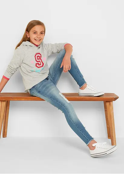 bonprix Mädchen Skinny-Jeans mit Used Effekt - blau - Kinder Vatertagsangebot
