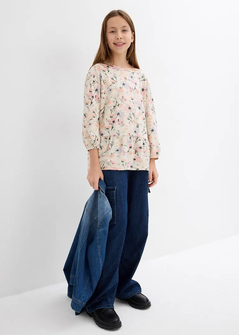 bonprix Süßes Mädchen Shirt mit Volants - beige - Kinder Neueste Mode