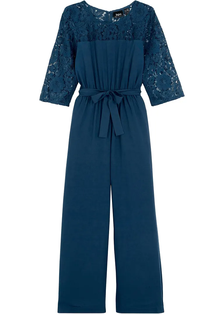 bonprix Toller Mädchen Overall mit Spitze und Stoffgürtel - blau - Kinder