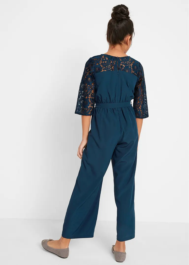 bonprix Toller Mädchen Overall mit Spitze und Stoffgürtel - blau - Kinder Zeitlich begrenztes Angebot