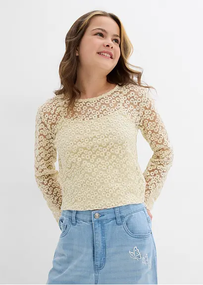 bonprix Verspielte Spitzenbluse mit eingenähtem Jerseytop - natur Bestseller