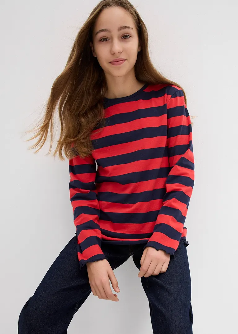 bonprix Mädchen Langarmshirt in Slim Fit aus Bio-Baumwolle - rot Tägliche Deals