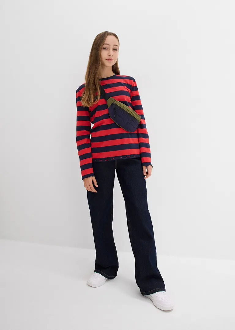 bonprix Mädchen Langarmshirt in Slim Fit aus Bio-Baumwolle - rot Tägliche Deals