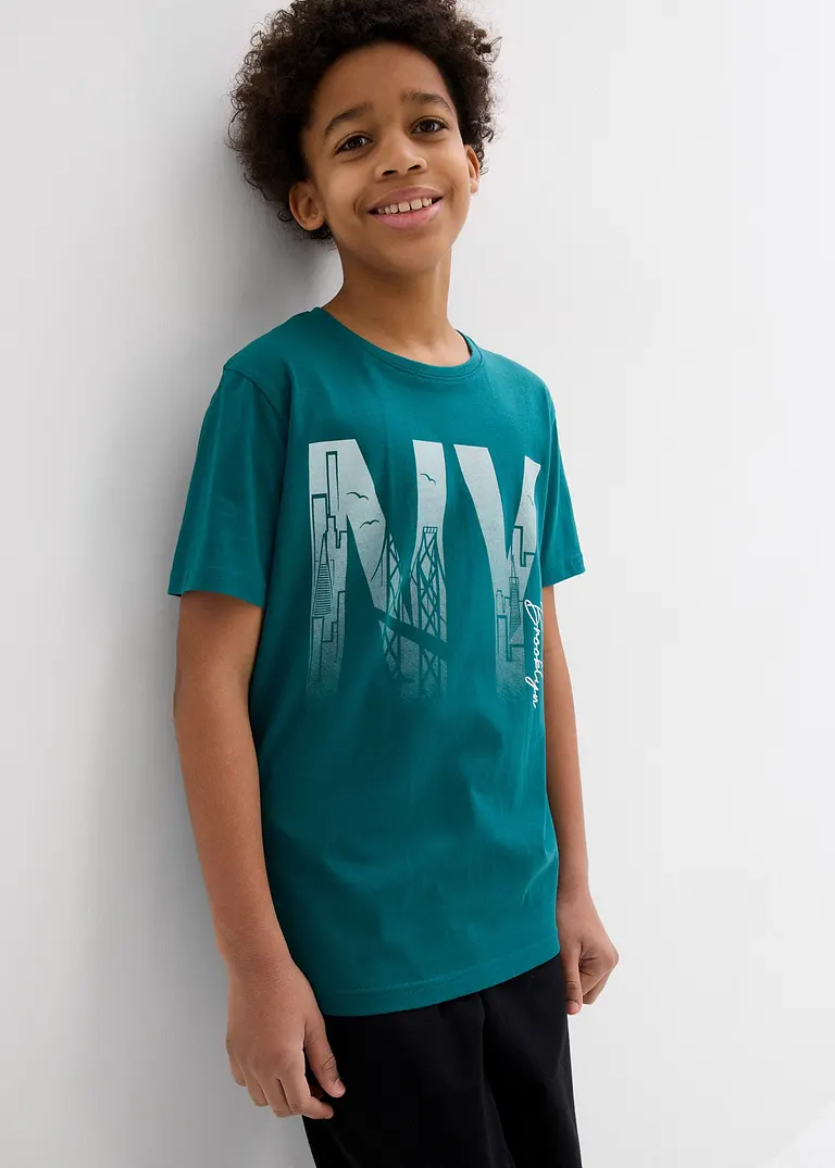 bonprix Cooles Jungen T-Shirt mit großem Druck vorne - petrol Riesige Ersparnisse