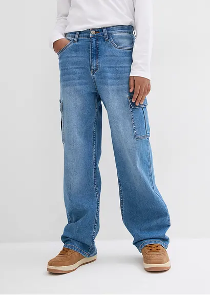 bonprix Angesagte Jungen Cargo-Jeans mit 6 Taschen - blau Super Sparpreis