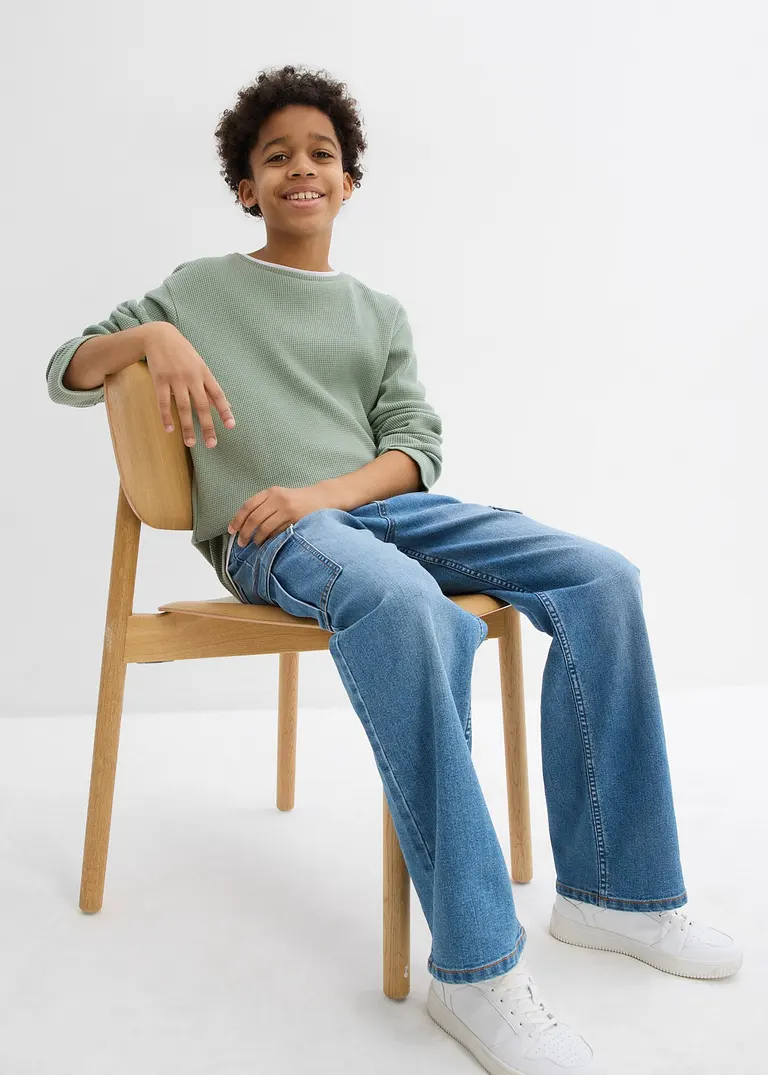 bonprix Schönes Jungen Langarmshirt in 2 in 1 Optik mit Rundhalsausschnitt Vierteljährliche Förderung