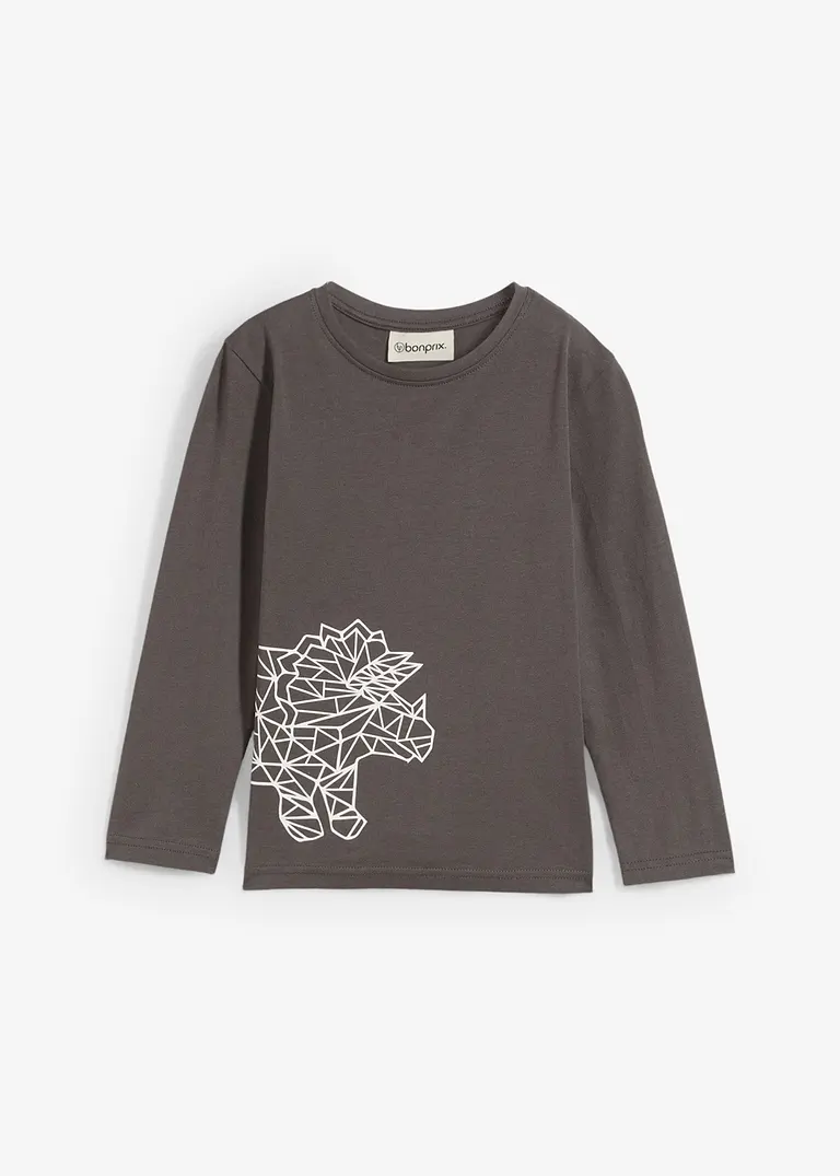 bonprix Cooles Jungen Langarmshirt mit einem großen Dino-Druck - grau Riesige Rabatte