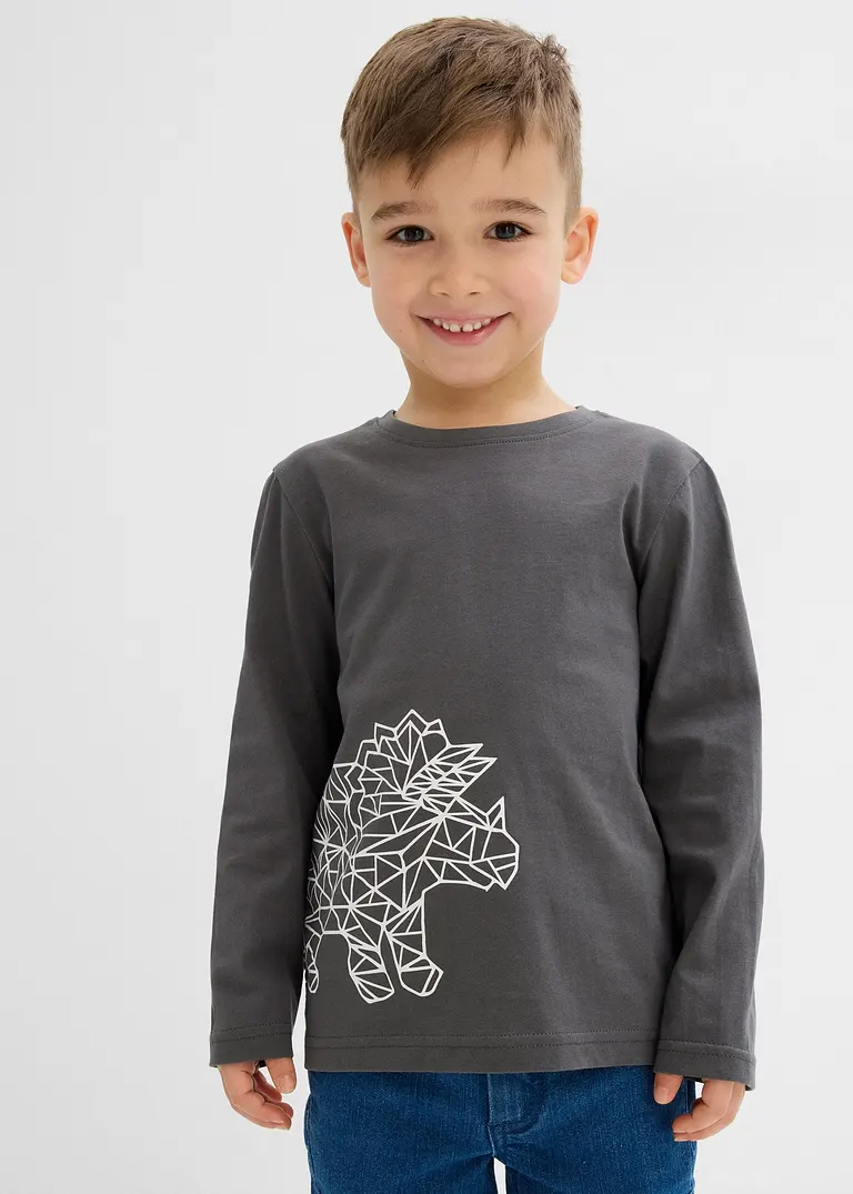 bonprix Cooles Jungen Langarmshirt mit einem großen Dino-Druck - grau Riesige Rabatte