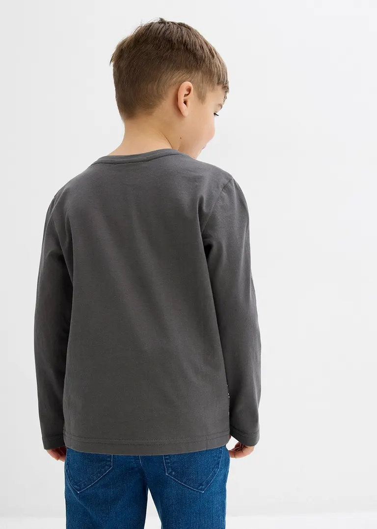 bonprix Cooles Jungen Langarmshirt mit einem großen Dino-Druck - grau Riesige Rabatte