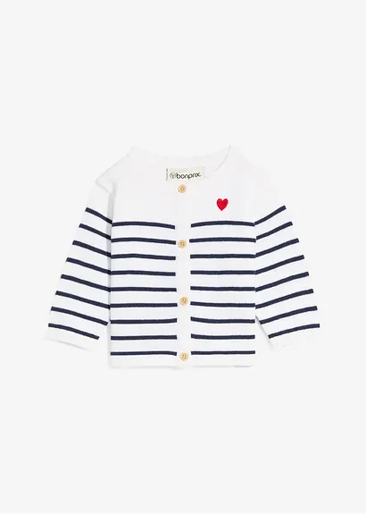 bonprix Baby Feinstrickjacke aus Baumwollmix im maritimen Look mit Herz-Stickerei