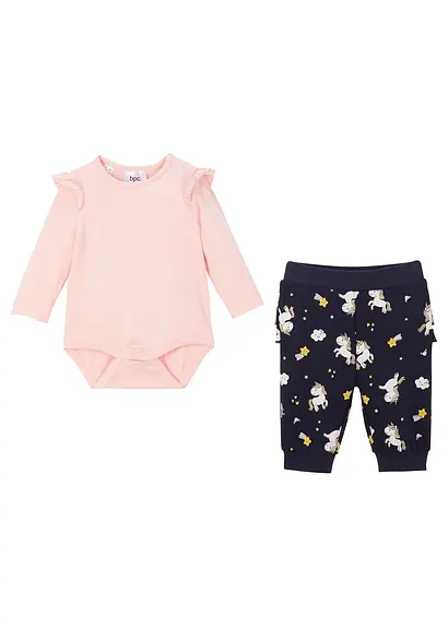bonprix Niedliches Set mit buntem Print - puderrosa + dunkelblau bedruckt Rabatt
