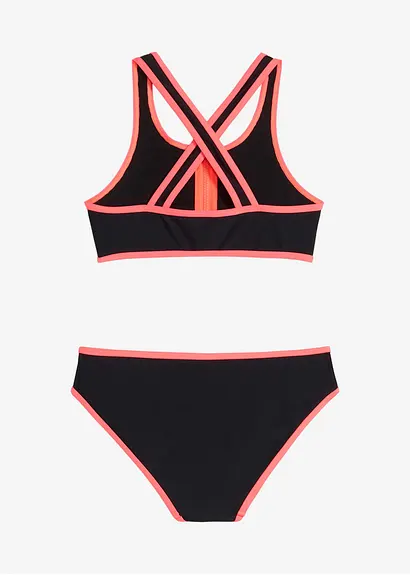 bonprix Sportlicher Bikini mit Reißverschluss Detail und Säumen in Kontrastfarbe Online Outlet