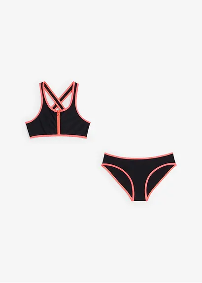 bonprix Sportlicher Bikini mit Reißverschluss Detail und Säumen in Kontrastfarbe Online Outlet