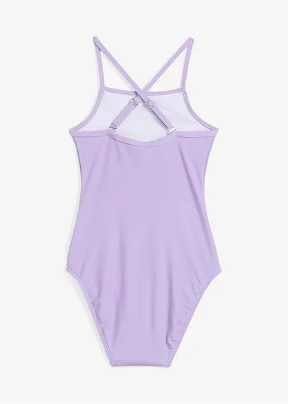 bonprix Niedlicher Badeanzug mit coolen überkreuzten Trägern. - lila Blitzangebot