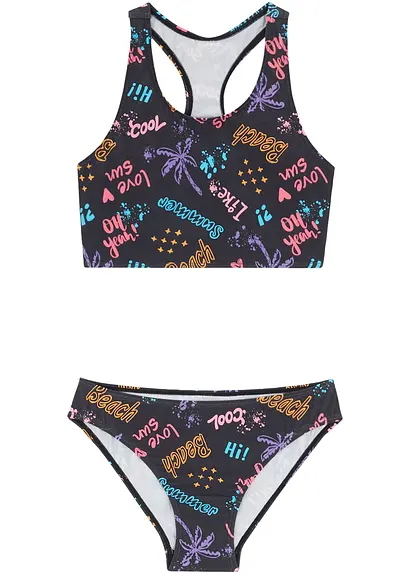 bonprix Modischer Bikini mit Ringerrücken - schwarz - Kinder